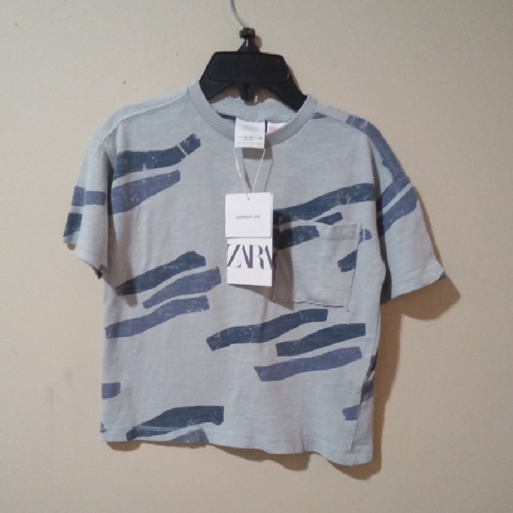 Zara Kids Gray and Blue Striped T-Shirt